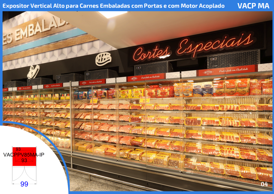 Expositor Vertical Alto para Carnes Embaladas com Portas e com Motor Acoplado