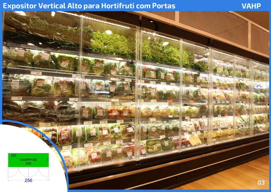 Expositor Vertical Alto para Hortifruti com Portas